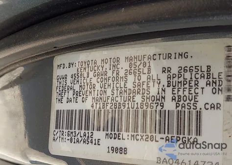 2001 Toyota Avalon Xls from USA, damaged, VIN 4T1BF28B91U189679